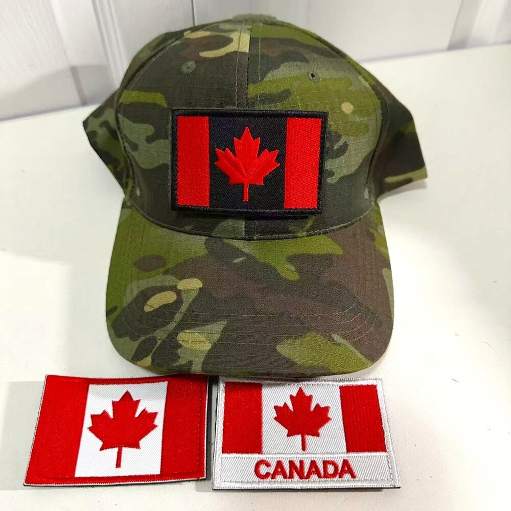 Baseball Cap CANADA Flag Hat  with 1 Unique Embroidered Canada -Themed Patches
